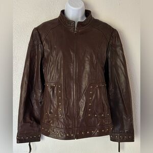 Reba Chocolate Brown Studded Western Leather Jacket